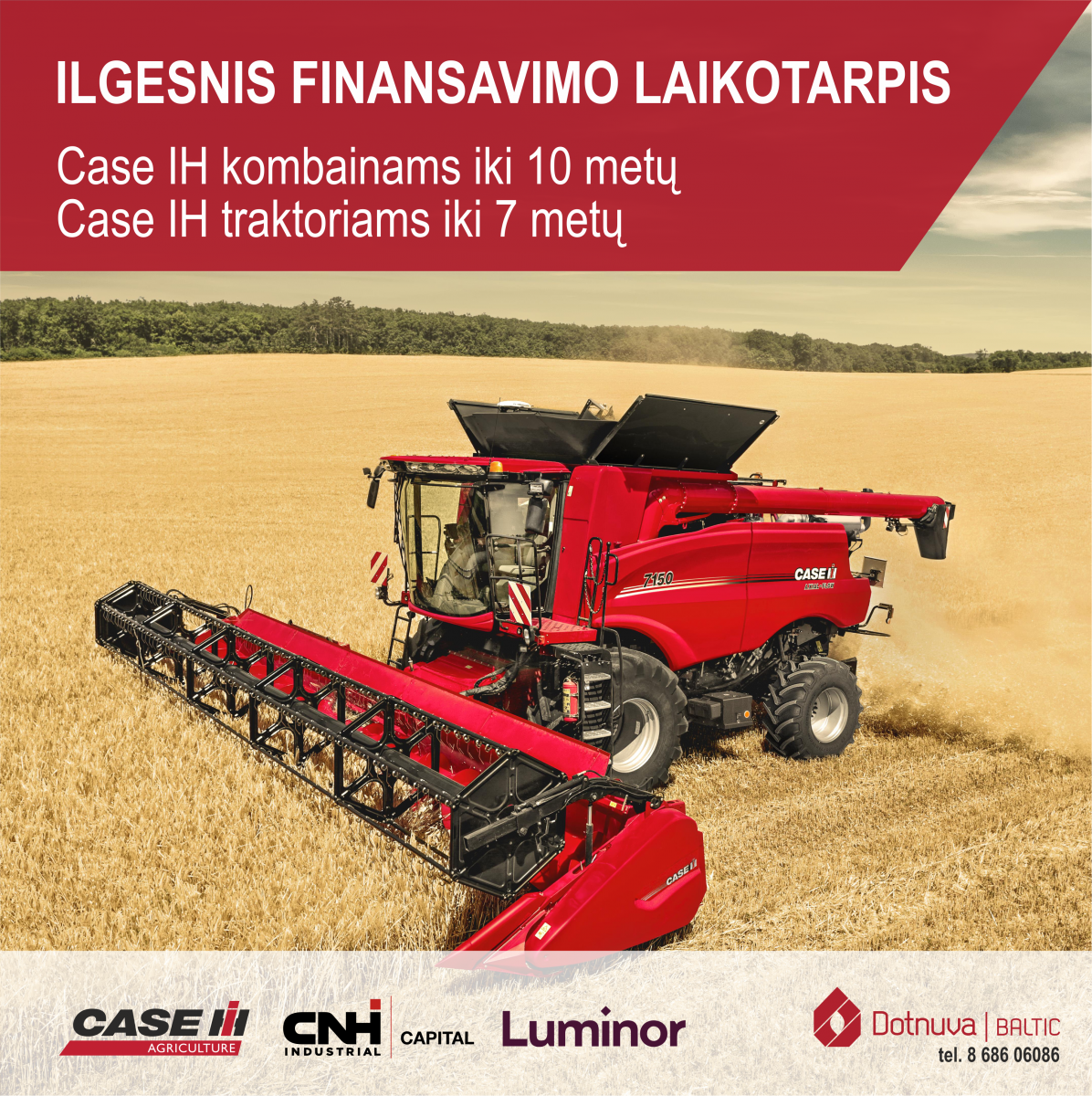 „Dotnuva Baltic“ kartu su „CNH Capital“ ir „Luminor“ gerina sąlygas savaeigei žemės ūkio technikai finansuoti